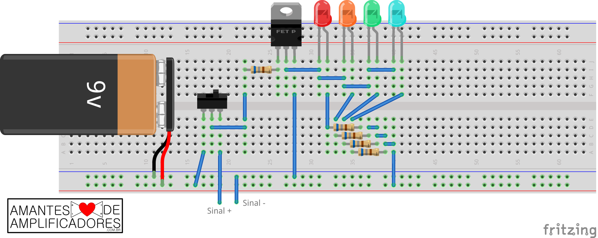 como montar led pisca com a música protoboard