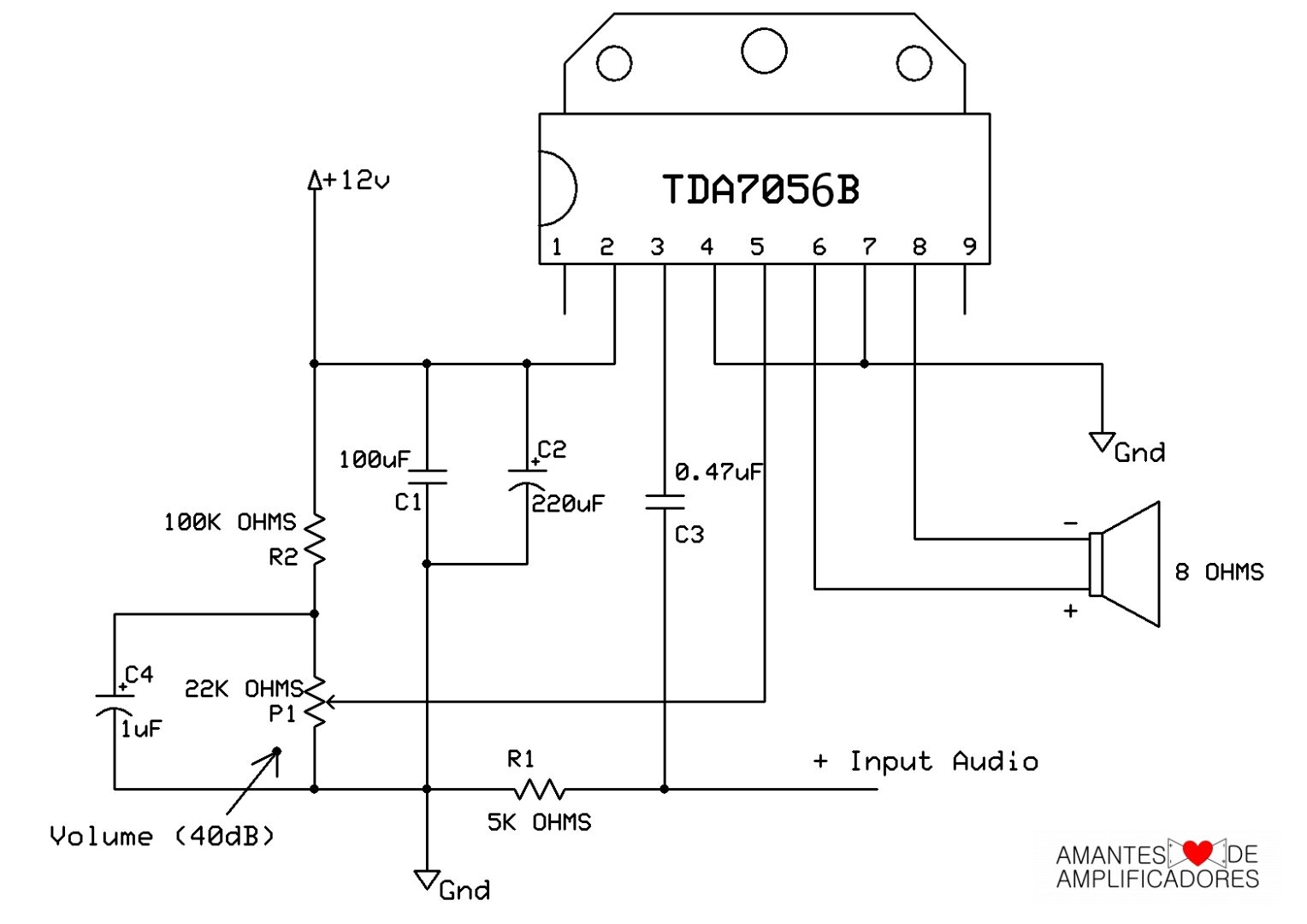 esquema Amplificador de som de tv com sucata TDA7056B