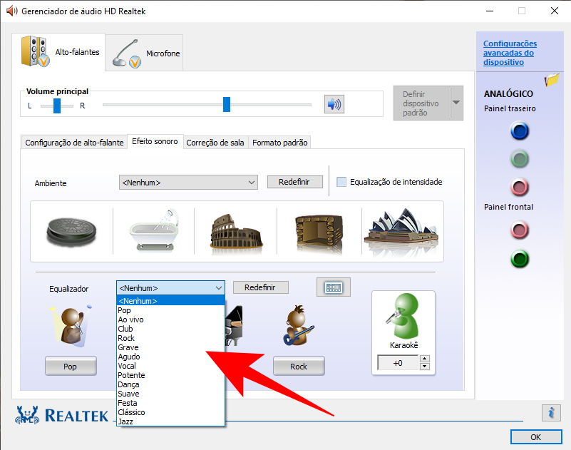 efeito sonoro windows realtek