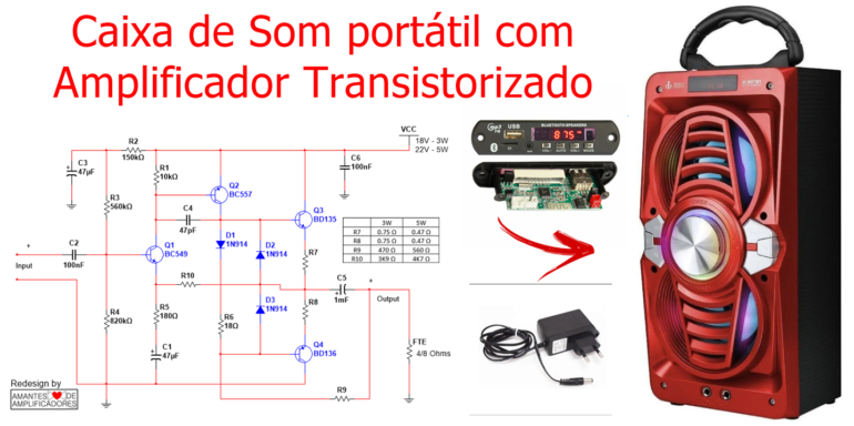 caxinha de som com amplificador transistorizado 5w