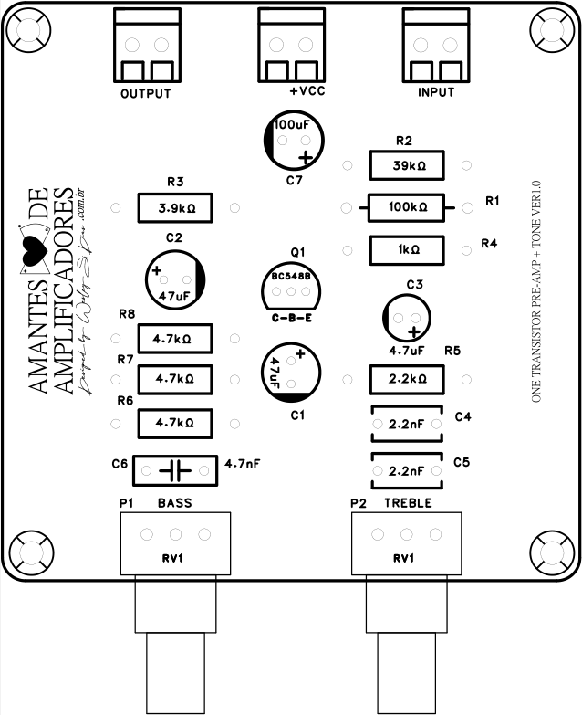 desenho placa equalizador baxandall ativo com transistor bc548