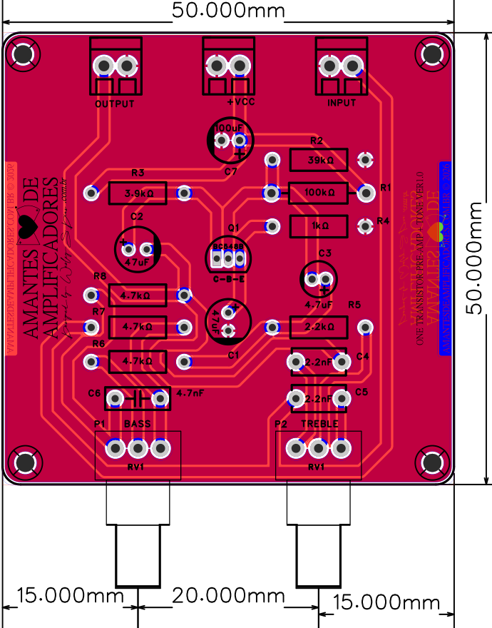 placa circuito equalizador baxandall ativo com transistor bc548