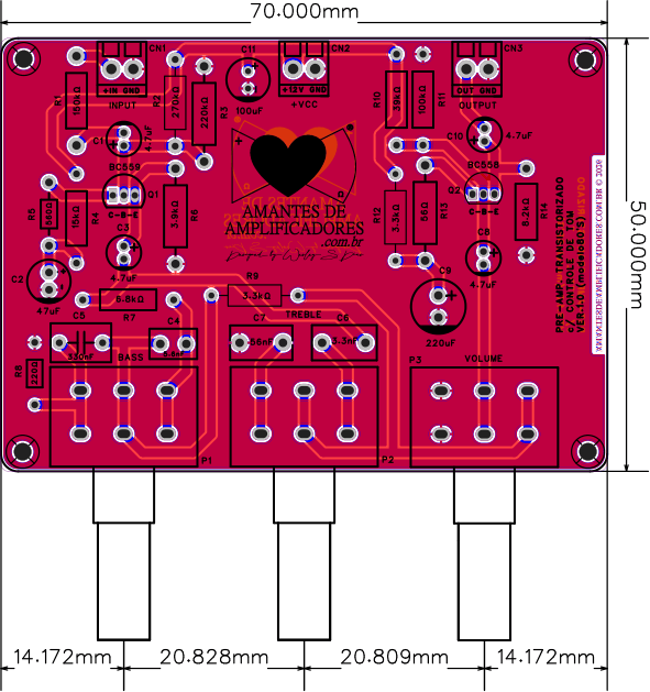 placa pré-amplificador com controle de tonalidade