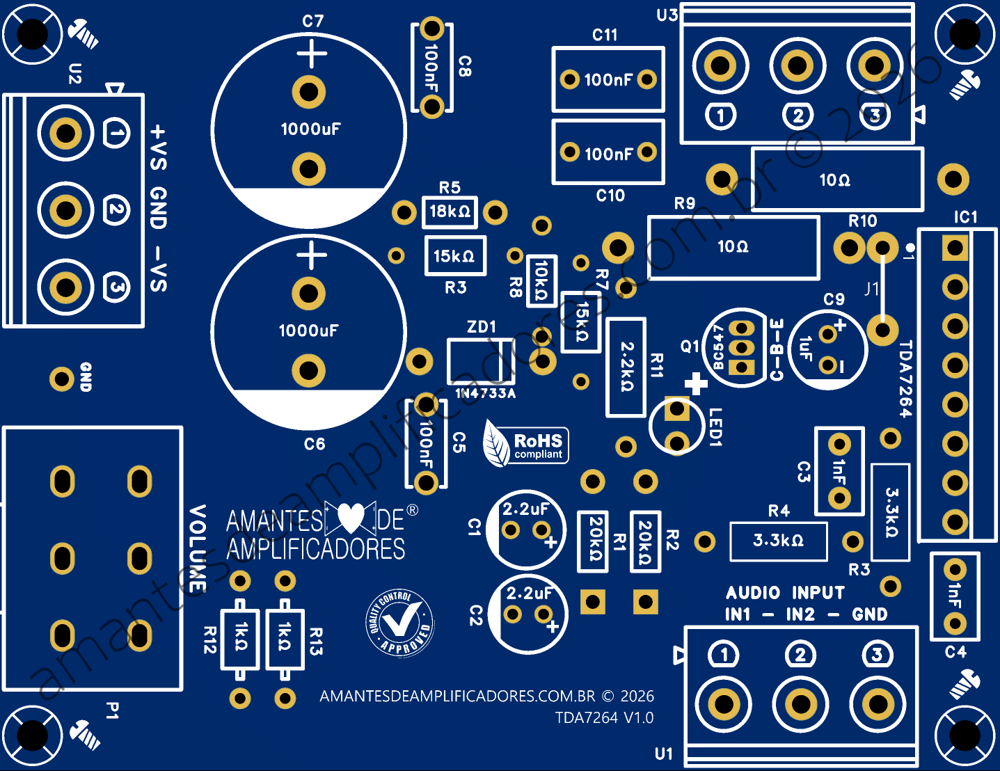 placa pcb tda7264 serigrafia superior