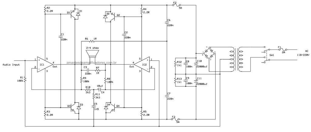 esquema amplificador subwoofer para transformar subwoofer passivo em ativo