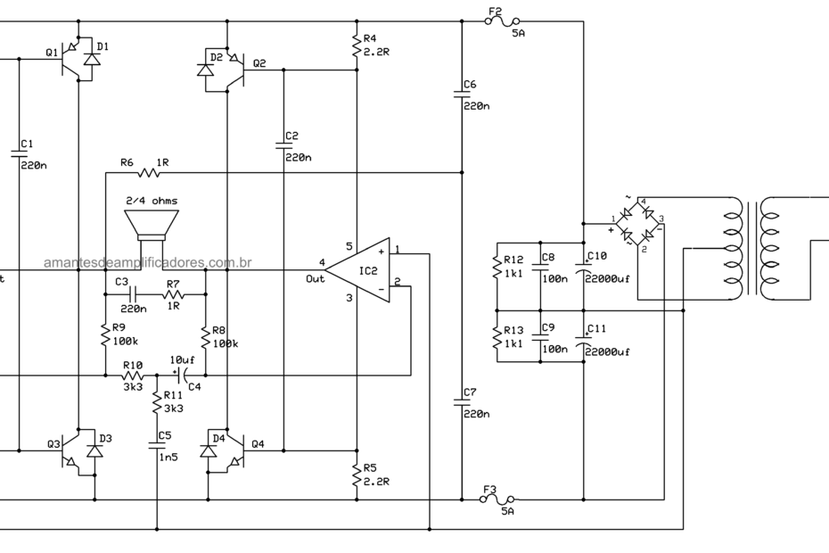 esquema amplificador para subwoofer passivo de 200w