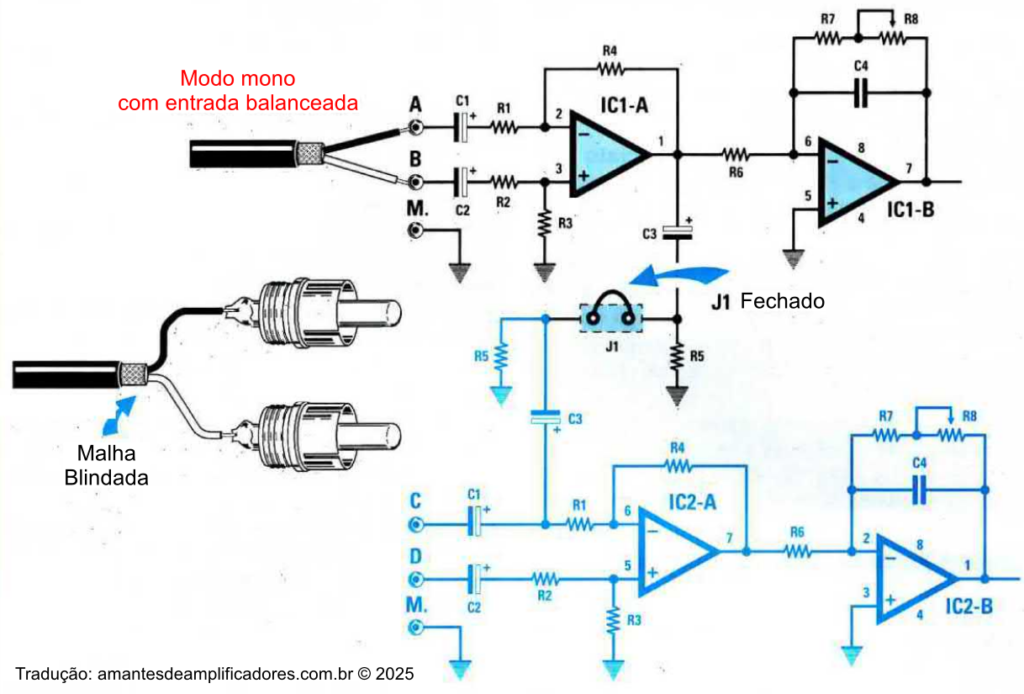 ligação mono com entrada balanceada xlr do amplificador automotivo igbt 370w rms