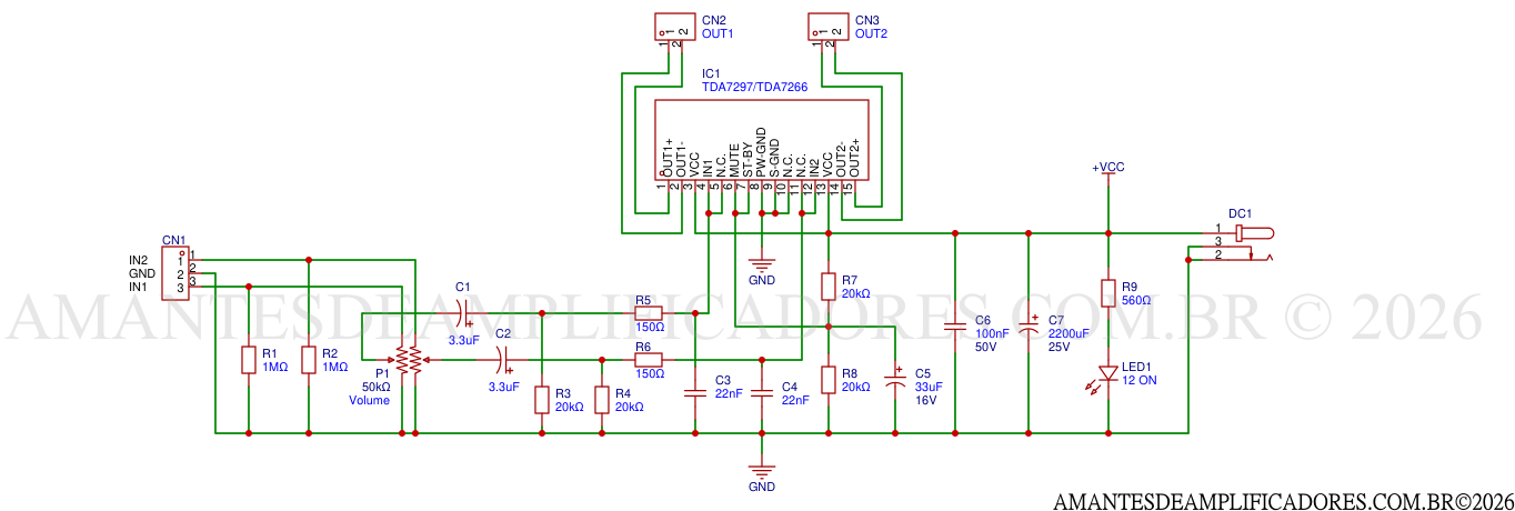 Esquema de ligação do TDA7297