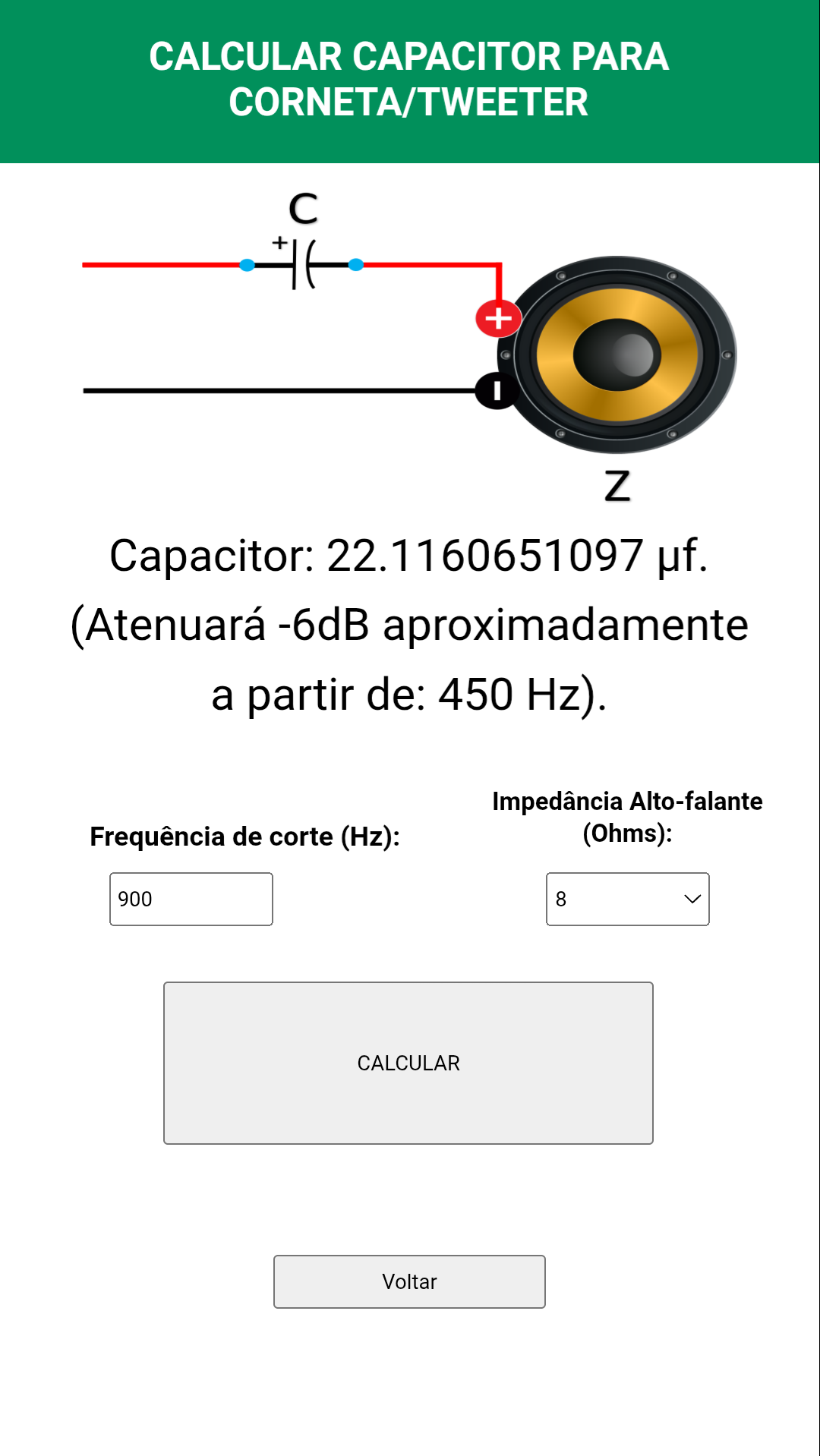 Como calcular capacitor para corte de driver ou tweeter