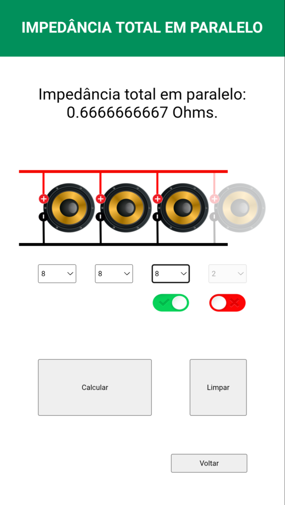 calculadora de impedância ohm de som automotivo