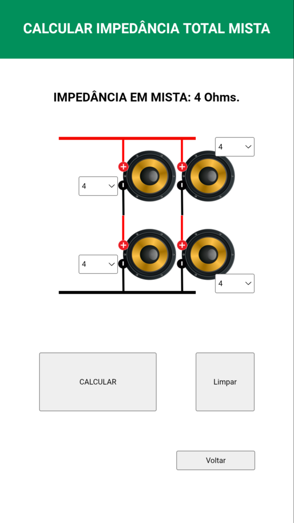 impedância total mista som automotivo