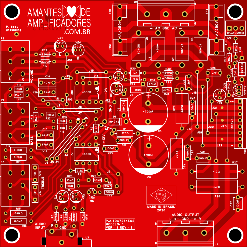 visão superior 2d placa amplificador tda7264 pdf