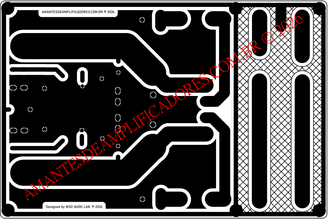 Layout PCB da fonte simétrica para amplificador 50v com ponte retificadora
