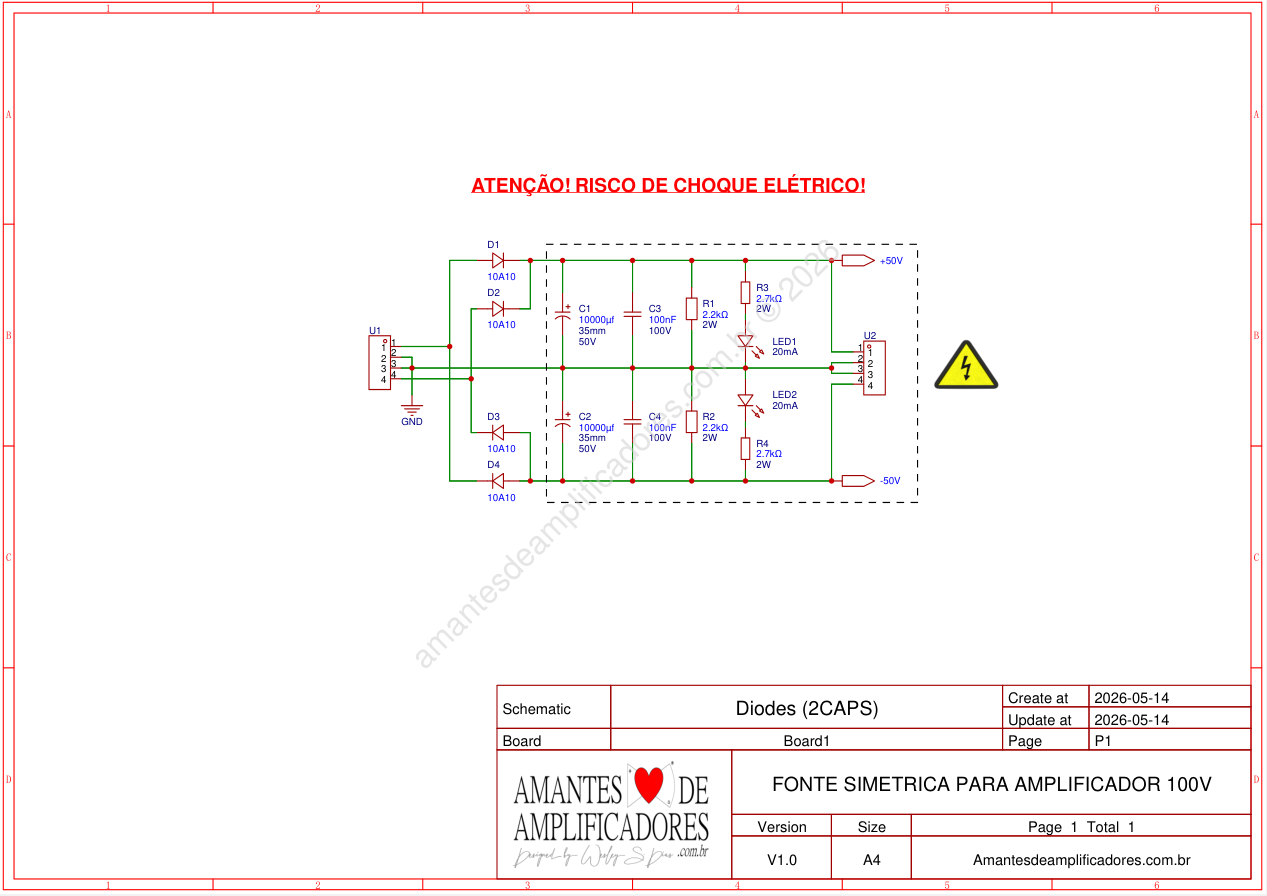 esquema fonte simétrica 50 50 para amplificador de som