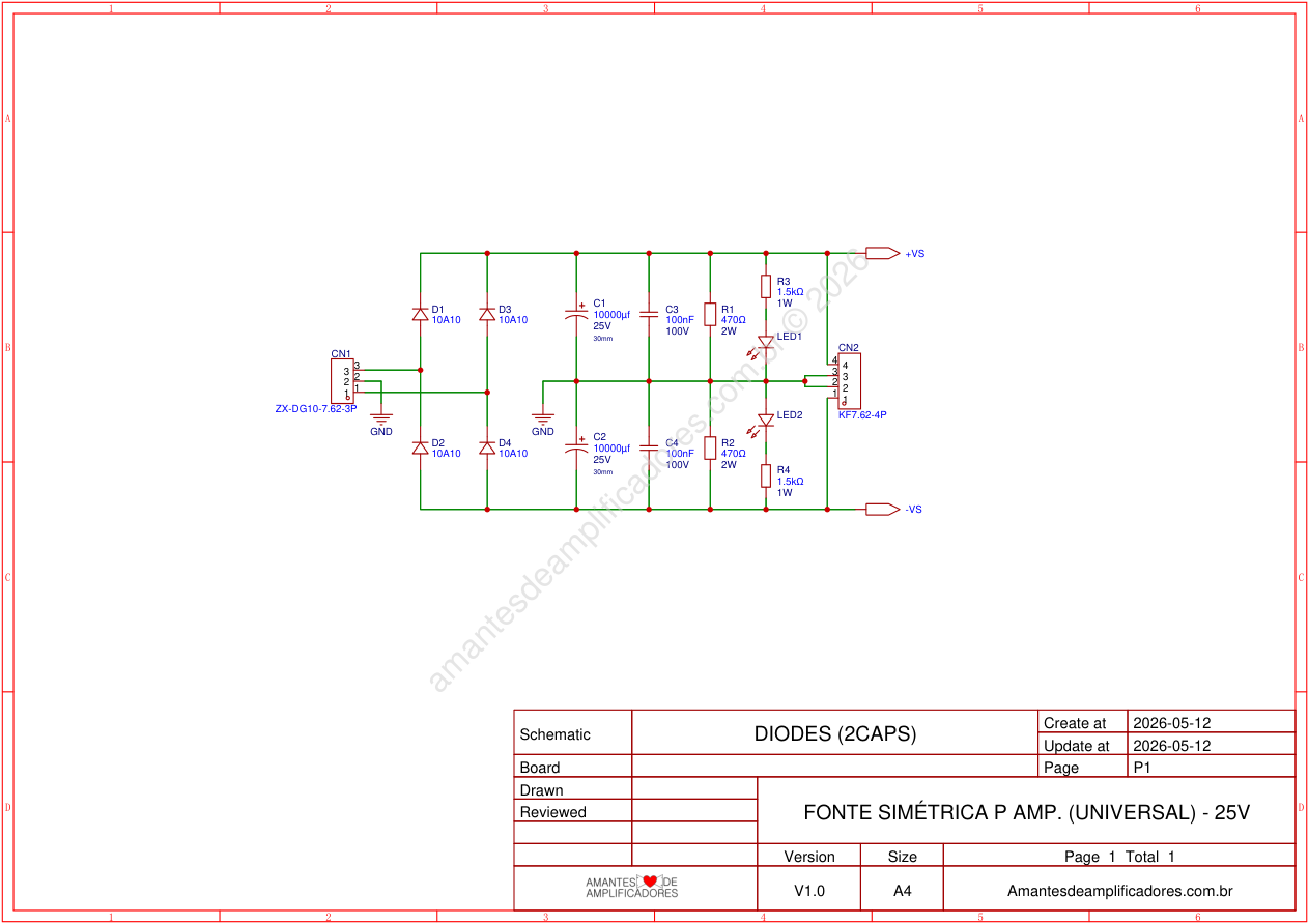 circuito fonte simétrica para amplificador de som 25+25v (diodos)