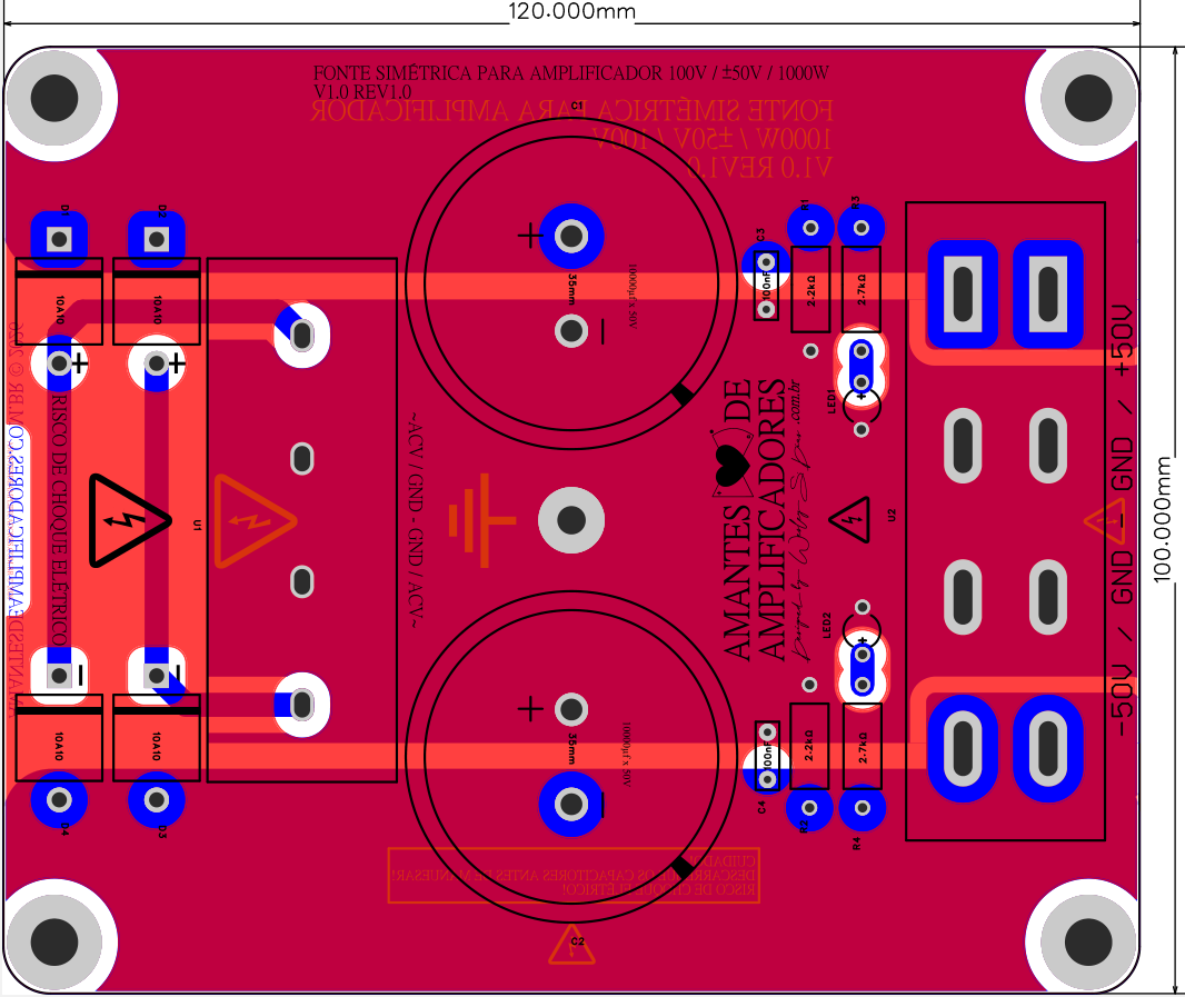 placa fonte simétrica 50 50 v para amplificador de som