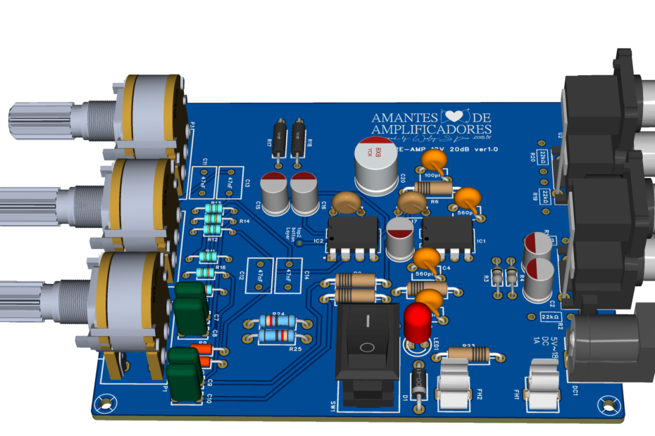 pré-amplificador caseiro 12v com 4558d na saída para montar