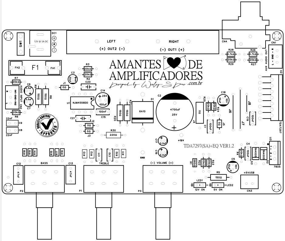 silk screen mini amplificador 12v
