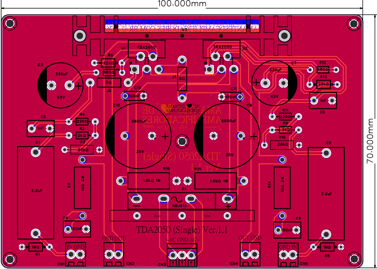 circuito placa amplificador tda2050 stereo