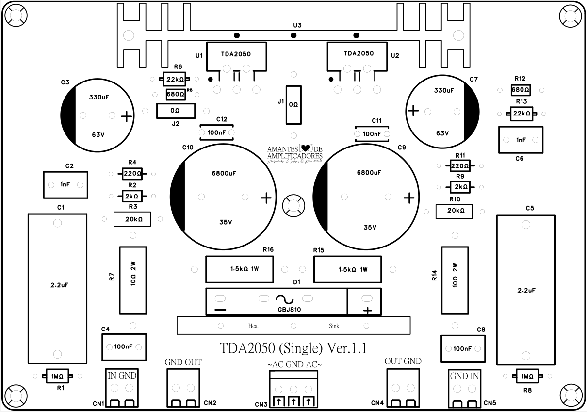 diagrama amplificador tda2050 stereo