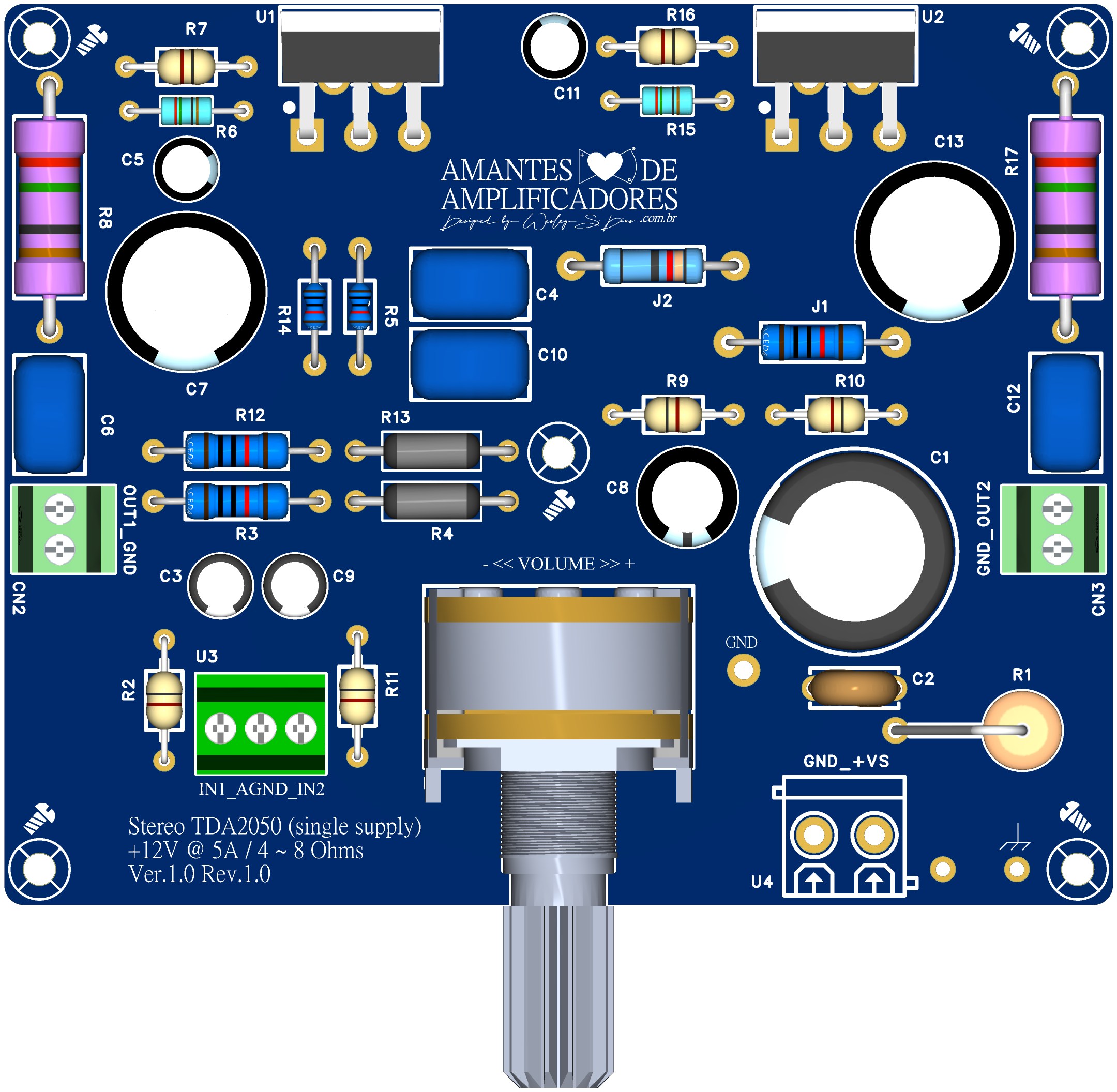 placa pcb amplificador tda2050 12v